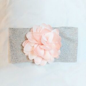 Wide Baby Headband - Big Pink Flower, Grey Band